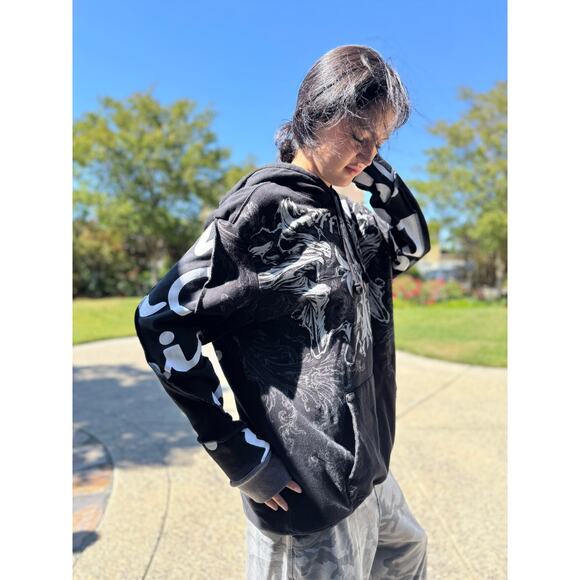 Affliction Jump Upcycled Black Hoodie Size S-M | SAME DAY SHIP | NEXT DAY SHIP - Picture 3 of 13